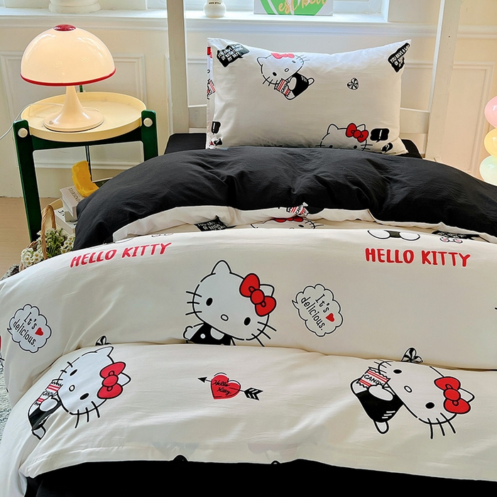 91家纺网 家纺一手货源 找家纺 海岛哥哥 2025新款A类云朵水洗棉三丽鸥正版授权四件套-学生床 三丽鸥-KT与小熊