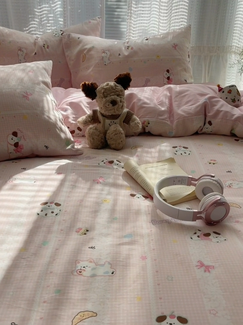 91家纺网 家纺一手货源 找家纺 瑞莱 2025新款开学季全棉纯棉萌趣印花四件套 蕾丝小狗