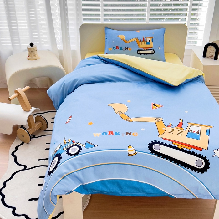 91家纺网 家纺一手货源 找家纺 2025新品全棉大版幼儿园三件套儿童被褥六件套宝宝午睡入园婴儿床床上用品 挖掘机