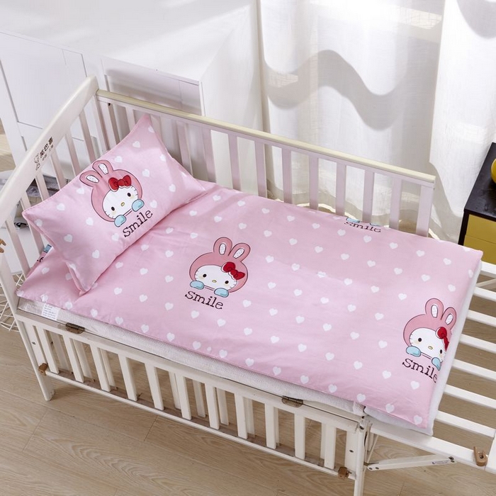 91家纺网 家纺一手货源 找家纺 2025新品全棉大版幼儿园三件套儿童被褥六件套宝宝午睡入园婴儿床床上用品 微笑猫咪