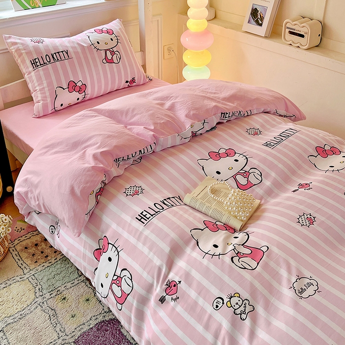 91家纺网 家纺一手货源 找家纺 海岛哥哥 2025新款A类云朵水洗棉三丽鸥正版授权四件套-学生床 三丽鸥-纯真KT