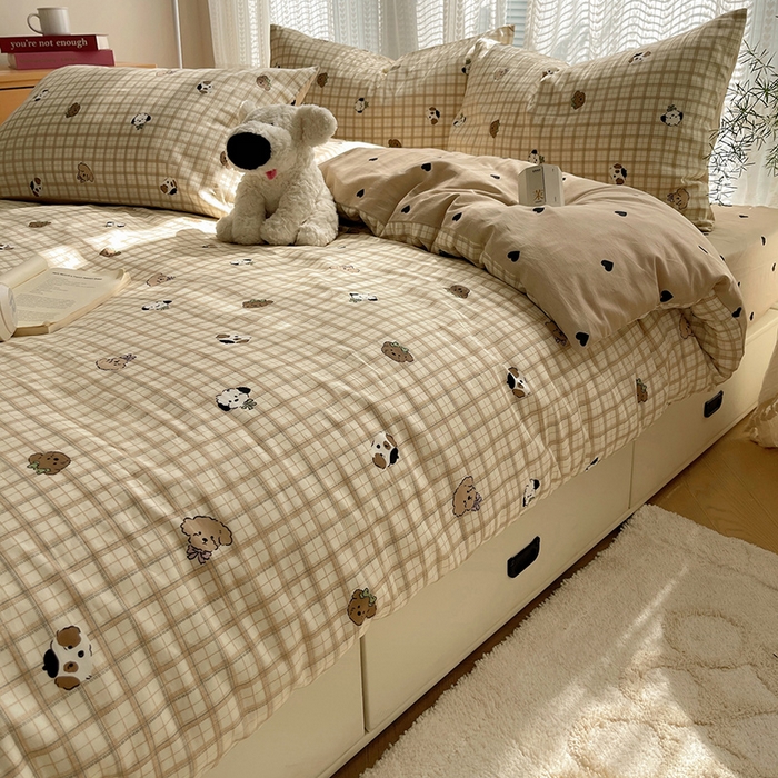 91家纺网 家纺一手货源 找家纺 瑞莱 2025新款开学季全棉纯棉萌趣印花四件套 曲奇小狗