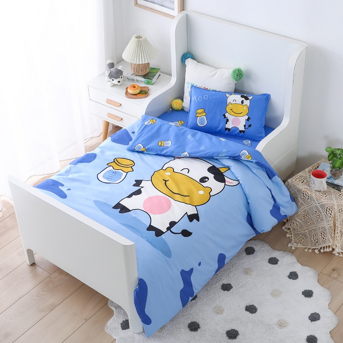 91家纺网 家纺一手货源 找家纺  2025新品全棉大版幼儿园三件套儿童被褥六件套宝宝午睡入园婴儿床床上用品 快乐牛牛