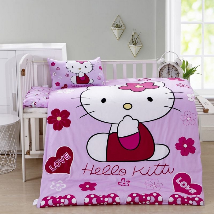 91家纺网 家纺一手货源 找家纺 2025新品全棉大版幼儿园三件套儿童被褥六件套宝宝午睡入园婴儿床床上用品 KT猫