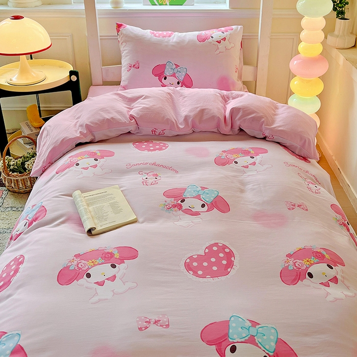 91家纺网 家纺一手货源 找家纺 海岛哥哥 2025新款A类云朵水洗棉三丽鸥正版授权四件套-学生床 三丽鸥-粉粉美乐蒂