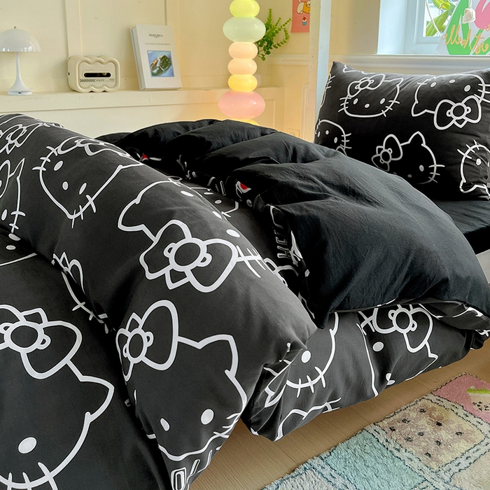 91家纺网 家纺一手货源 找家纺 海岛哥哥 2025新款A类云朵水洗棉三丽鸥正版授权四件套-学生床 三丽鸥-黑白KT