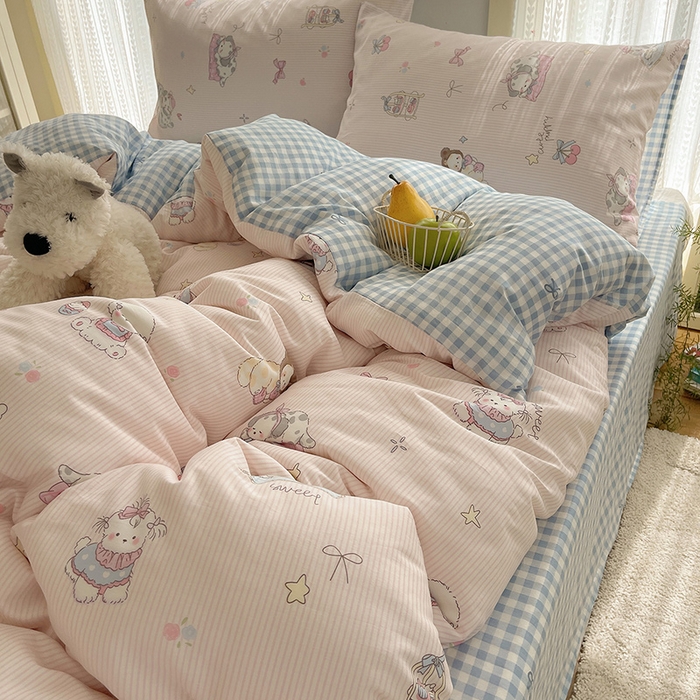 91家纺网 家纺一手货源 找家纺 瑞莱 2025新款开学季全棉纯棉萌趣印花四件套 甜品小狗