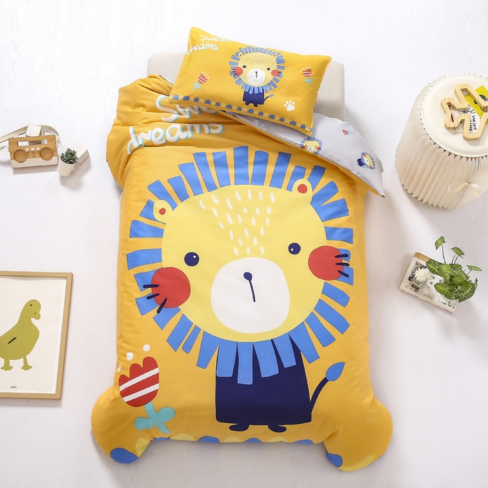 91家纺网 家纺一手货源 找家纺 2025新品全棉大版幼儿园三件套儿童被褥六件套宝宝午睡入园婴儿床床上用品 甜心狮子
