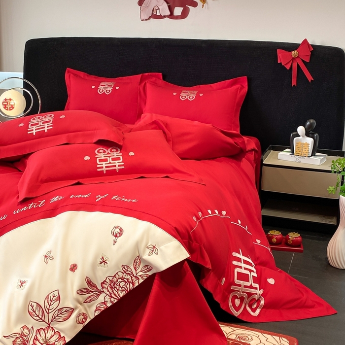 91家纺网 家纺一手货源 找家纺 青柚 2025新款高端婚庆刺绣四件套（标准不低于158加大不低于168以此类推，低价必投不撤销） 余生欢喜