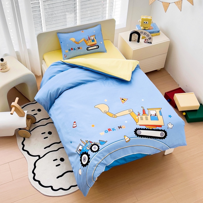 91家纺网 家纺一手货源 找家纺 2025新品全棉大版幼儿园三件套儿童被褥六件套宝宝午睡入园婴儿床床上用品 挖掘机