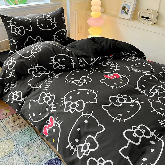 91家纺网 家纺一手货源 找家纺 海岛哥哥 2025新款A类云朵水洗棉三丽鸥正版授权四件套-学生床 三丽鸥-黑白KT