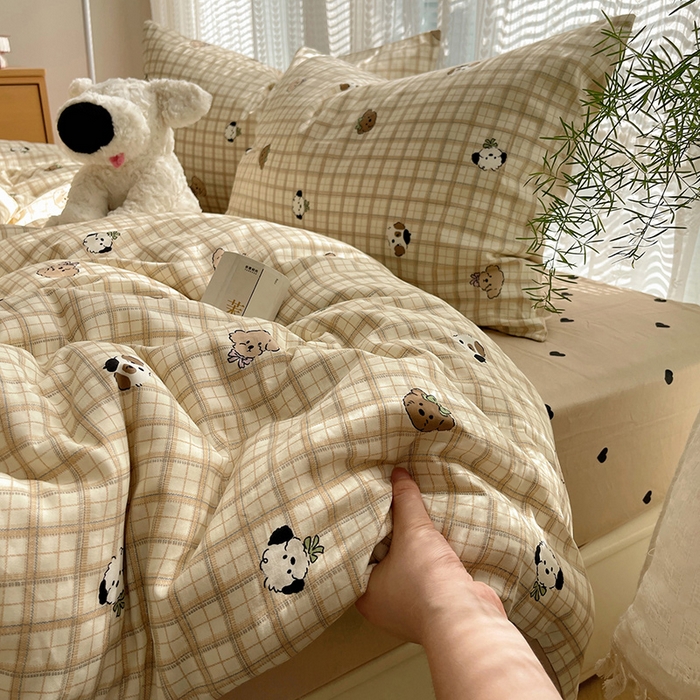 91家纺网 家纺一手货源 找家纺 瑞莱 2025新款开学季全棉纯棉萌趣印花四件套 曲奇小狗