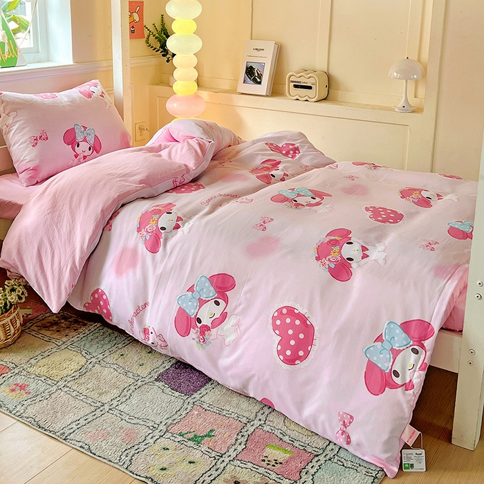 91家纺网 家纺一手货源 找家纺 海岛哥哥 2025新款A类云朵水洗棉三丽鸥正版授权四件套-学生床 三丽鸥-粉粉美乐蒂