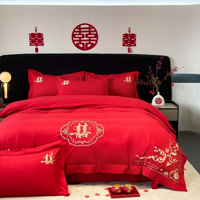 91家纺网 家纺一手货源 找家纺 青柚 2025新款高端婚庆刺绣四件套（标准不低于158加大不低于168以此类推，低价必投不撤销） 喜遇