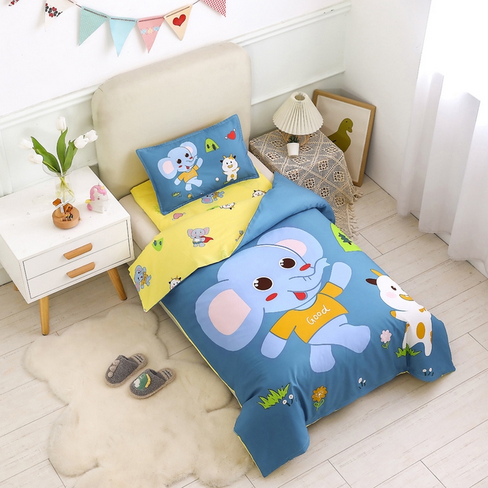 91家纺网 家纺一手货源 找家纺 2025新品全棉大版幼儿园三件套儿童被褥六件套宝宝午睡入园婴儿床床上用品 贝塔小象