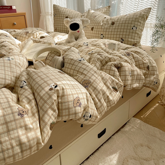 91家纺网 家纺一手货源 找家纺 瑞莱 2025新款开学季全棉纯棉萌趣印花四件套 曲奇小狗