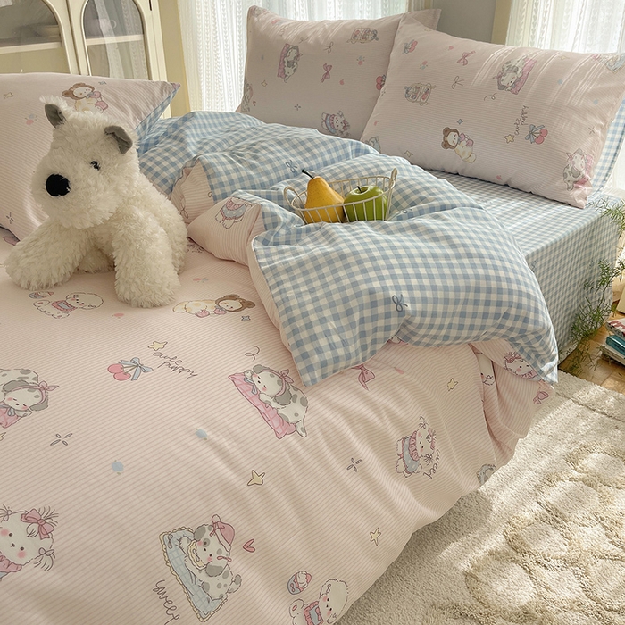 91家纺网 家纺一手货源 找家纺 瑞莱 2025新款开学季全棉纯棉萌趣印花四件套 甜品小狗