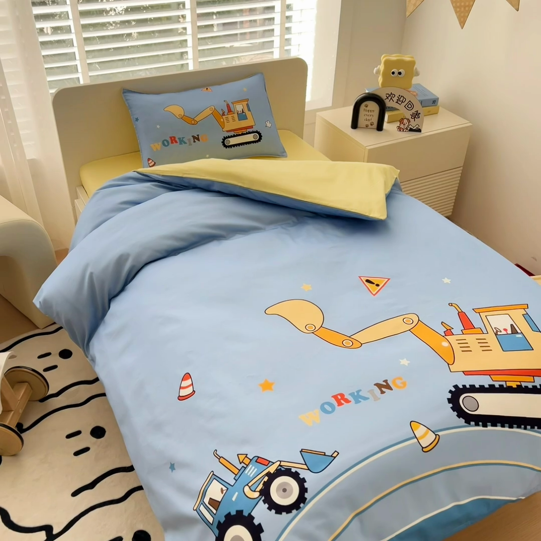 91家纺网 家纺一手货源 找家纺 2025新品全棉大版幼儿园三件套儿童被褥六件套宝宝午睡入园婴儿床床上用品 挖掘机