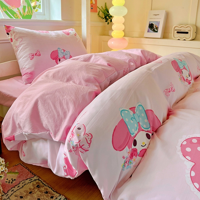 91家纺网 家纺一手货源 找家纺 海岛哥哥 2025新款A类云朵水洗棉三丽鸥正版授权四件套-学生床 三丽鸥-粉粉美乐蒂