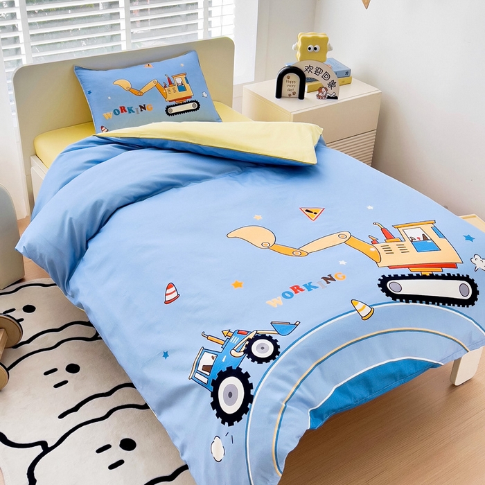 91家纺网 家纺一手货源 找家纺 2025新品全棉大版幼儿园三件套儿童被褥六件套宝宝午睡入园婴儿床床上用品 挖掘机