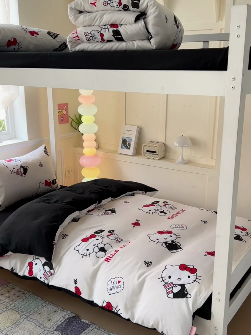 91家纺网 家纺一手货源 找家纺 海岛哥哥 2025新款A类云朵水洗棉三丽鸥正版授权四件套-学生床 三丽鸥-KT与小熊