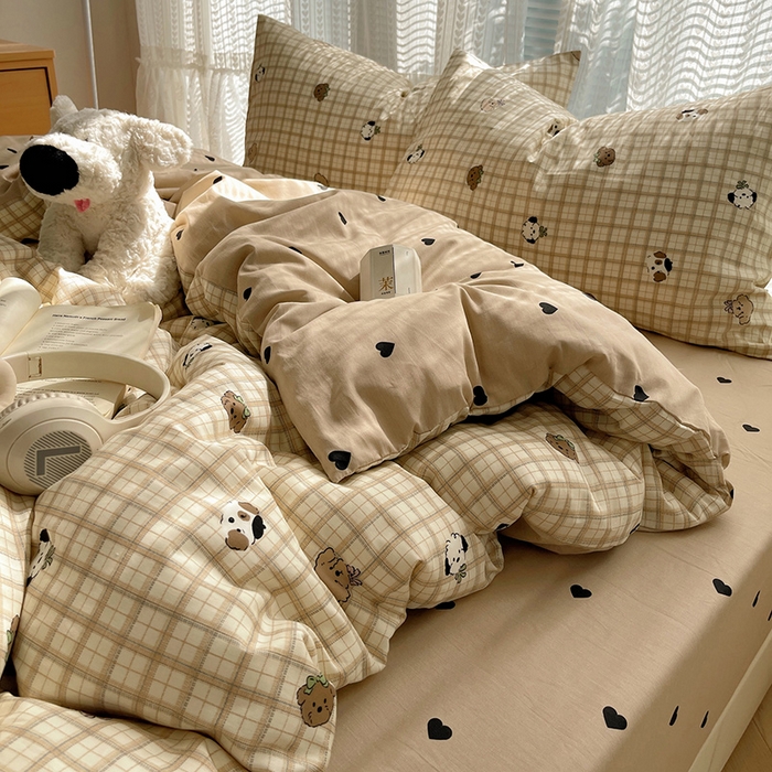 91家纺网 家纺一手货源 找家纺 瑞莱 2025新款开学季全棉纯棉萌趣印花四件套 曲奇小狗