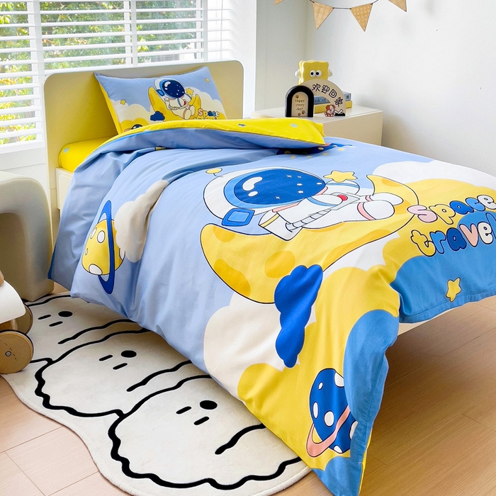 91家纺网 家纺一手货源 找家纺 2025新品全棉大版幼儿园三件套儿童被褥六件套宝宝午睡入园婴儿床床上用品 遨游宇宙