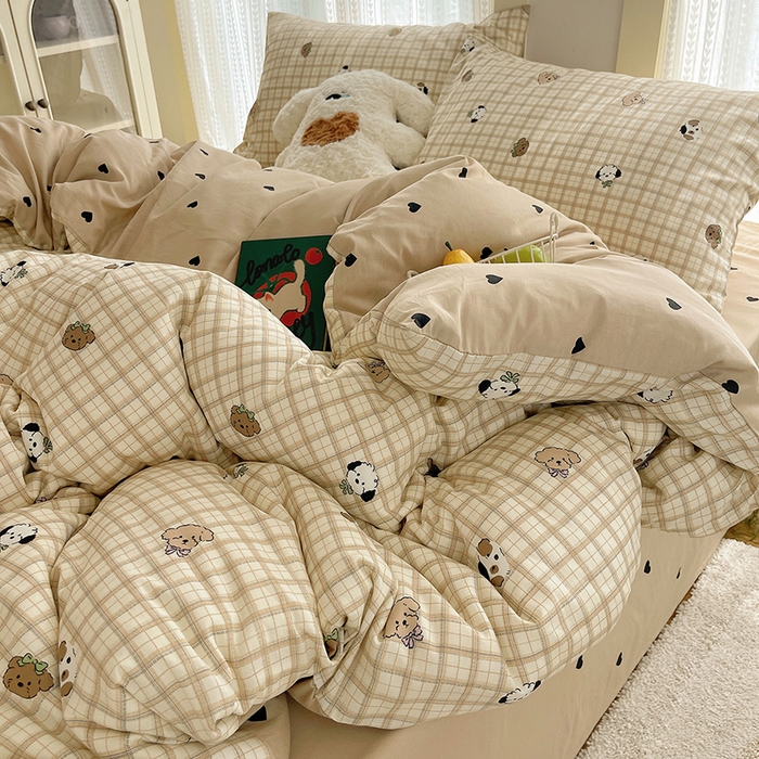 91家纺网 家纺一手货源 找家纺 瑞莱 2025新款开学季全棉纯棉萌趣印花四件套 曲奇小狗