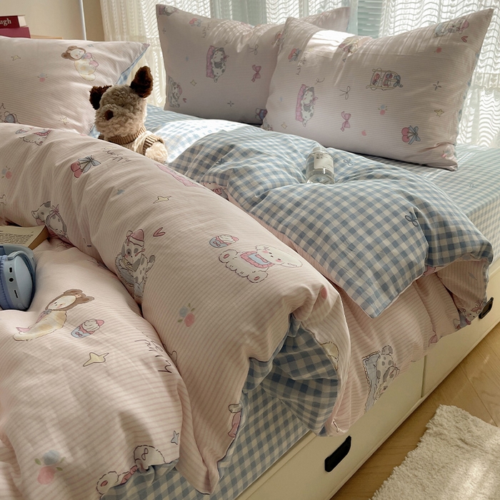 91家纺网 家纺一手货源 找家纺 瑞莱 2025新款开学季全棉纯棉萌趣印花四件套 甜品小狗