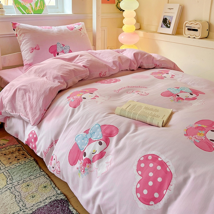 91家纺网 家纺一手货源 找家纺 海岛哥哥 2025新款A类云朵水洗棉三丽鸥正版授权四件套-学生床 三丽鸥-粉粉美乐蒂