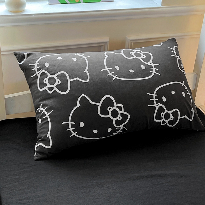 91家纺网 家纺一手货源 找家纺 海岛哥哥 2025新款A类云朵水洗棉三丽鸥正版授权四件套-学生床 三丽鸥-黑白KT