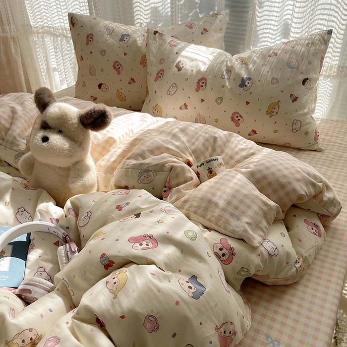 91家纺网 家纺一手货源 找家纺 瑞莱 2025新款开学季全棉纯棉萌趣印花四件套 糖果幼儿园