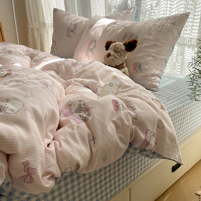 91家纺网 家纺一手货源 找家纺 瑞莱 2025新款开学季全棉纯棉萌趣印花四件套 甜品小狗