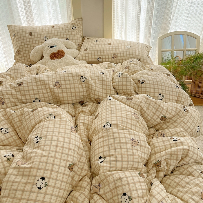 91家纺网 家纺一手货源 找家纺 瑞莱 2025新款开学季全棉纯棉萌趣印花四件套 曲奇小狗