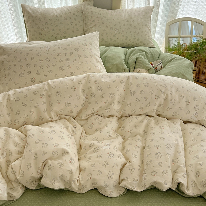 91家纺网 家纺一手货源 找家纺 瑞莱 2025新款开学季全棉纯棉萌趣印花四件套 兔兔紫罗兰