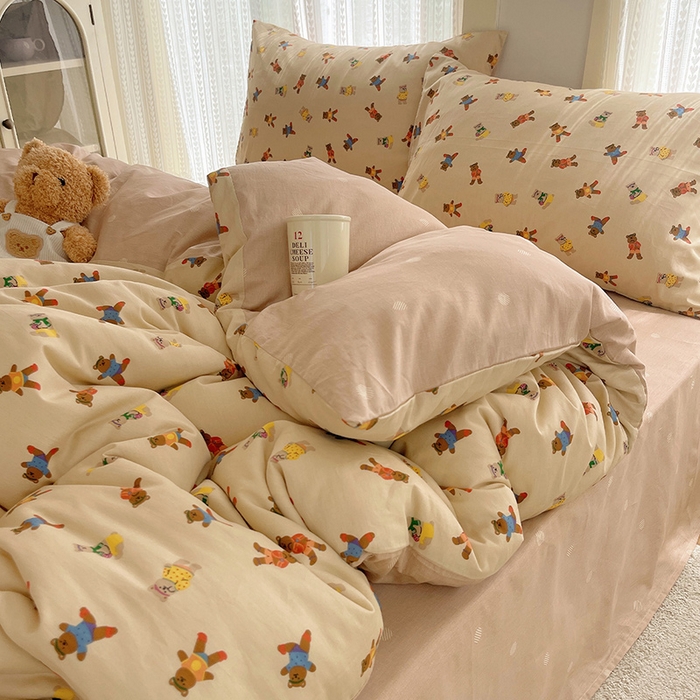 91家纺网 家纺一手货源 找家纺 瑞莱 2025新款开学季全棉纯棉萌趣印花四件套 开心派对