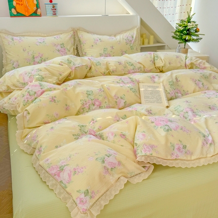 艾特你 2025新款云感双层纱镂空花边四件套 花边款-安娜花园