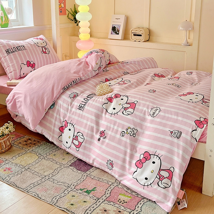 91家纺网 家纺一手货源 找家纺 海岛哥哥 2025新款A类云朵水洗棉三丽鸥正版授权四件套-学生床 三丽鸥-纯真KT