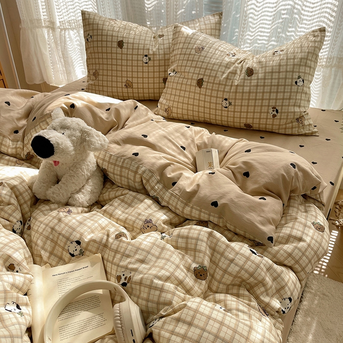 91家纺网 家纺一手货源 找家纺 瑞莱 2025新款开学季全棉纯棉萌趣印花四件套 曲奇小狗