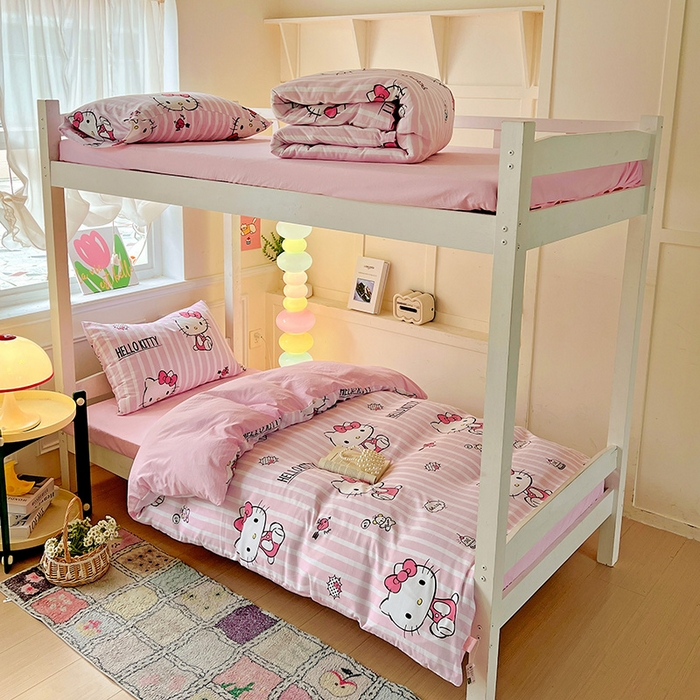 91家纺网 家纺一手货源 找家纺 海岛哥哥 2025新款A类云朵水洗棉三丽鸥正版授权四件套-学生床 三丽鸥-纯真KT