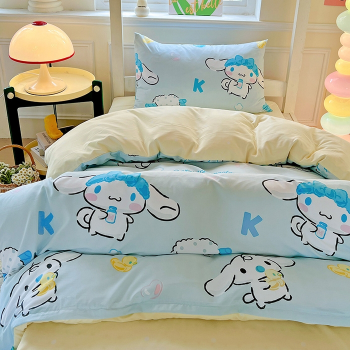 91家纺网 家纺一手货源 找家纺 海岛哥哥 2025新款A类云朵水洗棉三丽鸥正版授权四件套-学生床 三丽鸥-泡泡玉桂狗