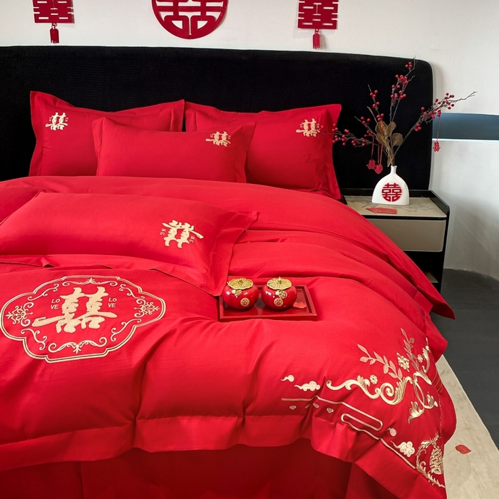 91家纺网 家纺一手货源 找家纺 青柚 2025新款高端婚庆刺绣四件套（标准不低于158加大不低于168以此类推，低价必投不撤销） 喜遇