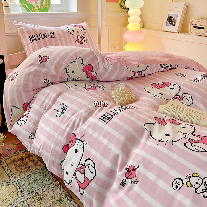 91家纺网 家纺一手货源 找家纺 海岛哥哥 2025新款A类云朵水洗棉三丽鸥正版授权四件套-学生床 三丽鸥-纯真KT