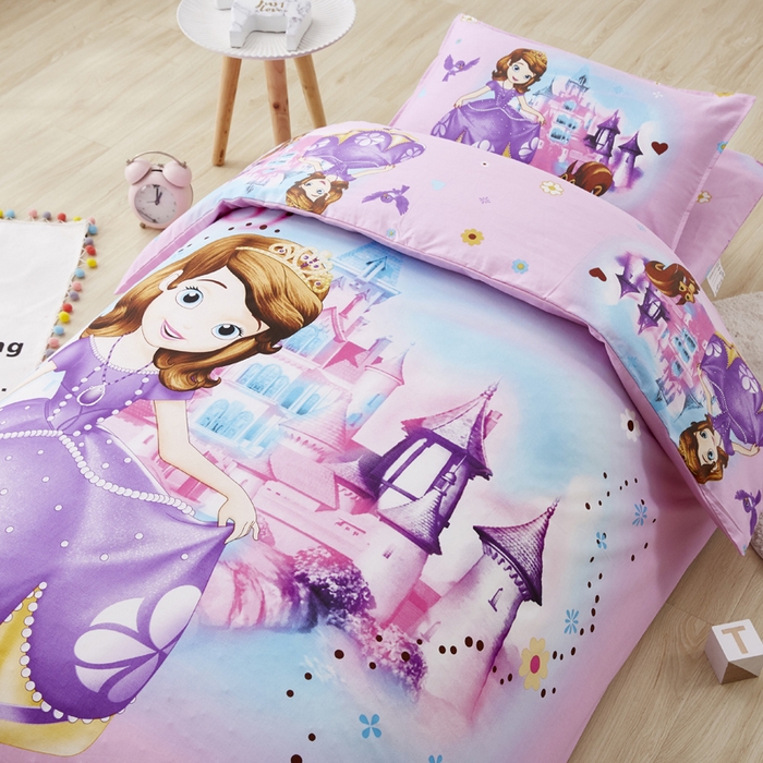 91家纺网 家纺一手货源 找家纺 2025新品全棉大版幼儿园三件套儿童被褥六件套宝宝午睡入园婴儿床床上用品 城堡苏菲亚