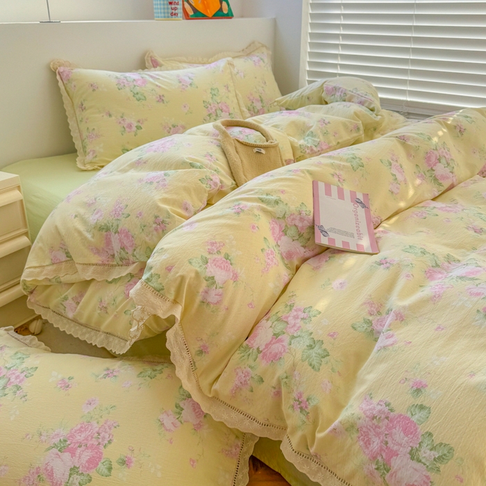 91家纺网 家纺一手货源 找家纺 艾特你 2025新款云感双层纱镂空花边四件套 花边款-安娜花园