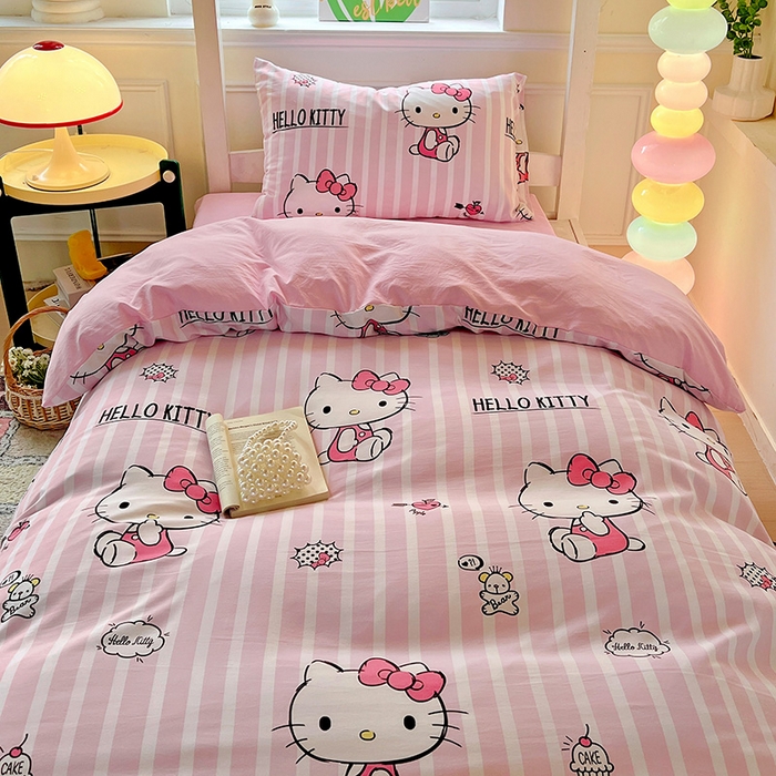 91家纺网 家纺一手货源 找家纺 海岛哥哥 2025新款A类云朵水洗棉三丽鸥正版授权四件套-学生床 三丽鸥-纯真KT