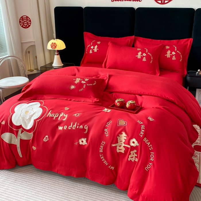 91家纺网 家纺一手货源 找家纺 青柚 2025新款高端婚庆刺绣四件套（标准不低于158加大不低于168以此类推，低价必投不撤销） 平安喜乐