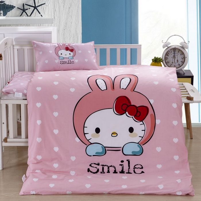 91家纺网 家纺一手货源 找家纺 2025新品全棉大版幼儿园三件套儿童被褥六件套宝宝午睡入园婴儿床床上用品 微笑猫咪