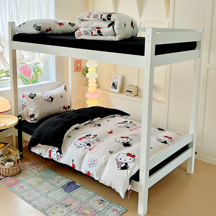 91家纺网 家纺一手货源 找家纺 海岛哥哥 2025新款A类云朵水洗棉三丽鸥正版授权四件套-学生床 三丽鸥-KT与小熊