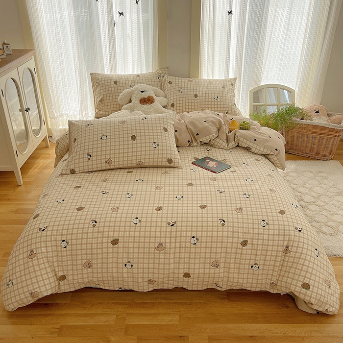 91家纺网 家纺一手货源 找家纺 瑞莱 2025新款开学季全棉纯棉萌趣印花四件套 曲奇小狗